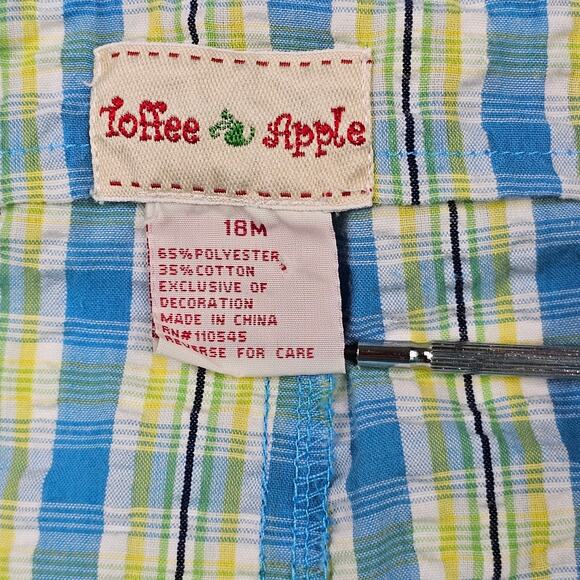 Toddler Overalls Size 18mo Plaid Happy Turtle Patch Spring Easter Toffee Apple - Picture 6 of 7